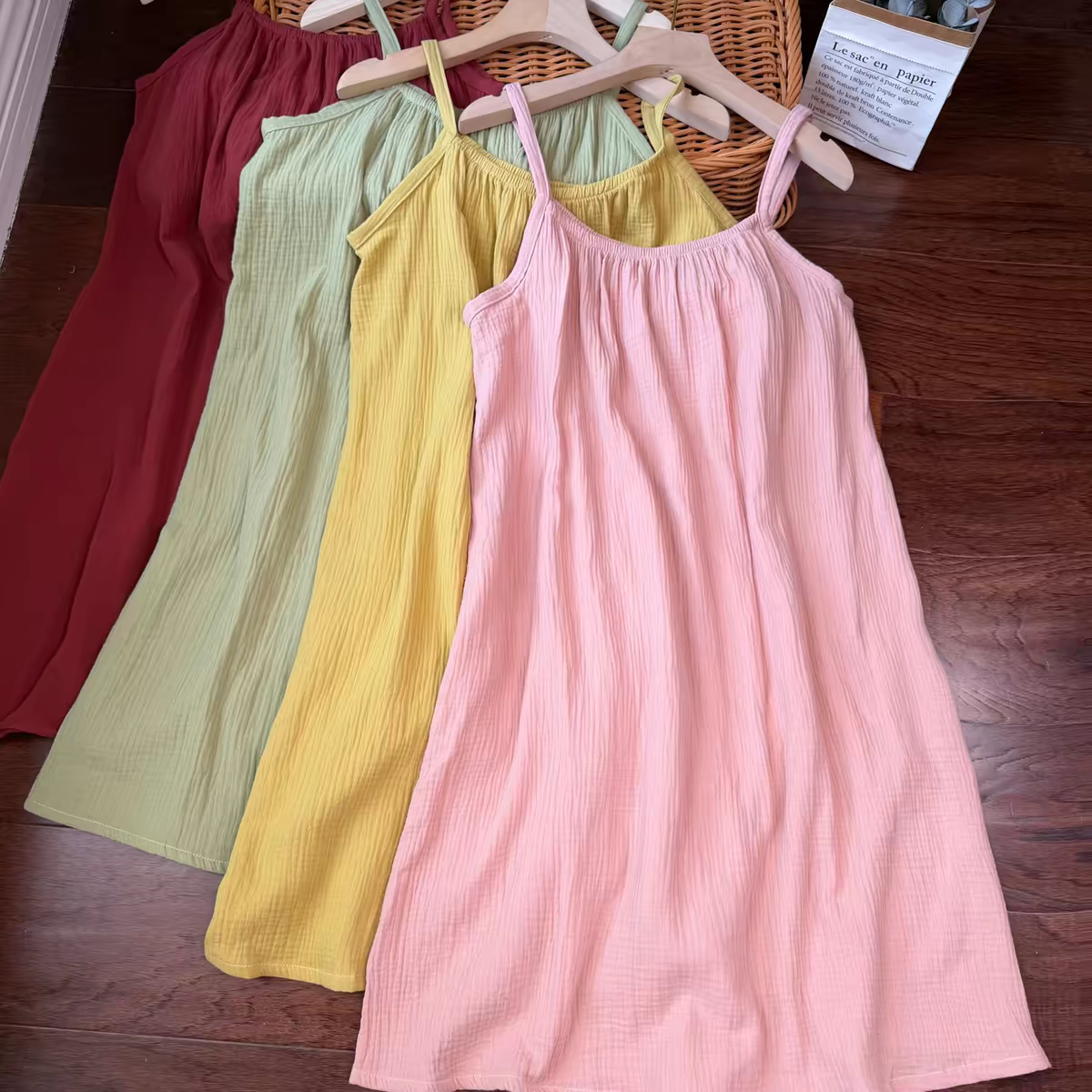 レディース100%コットンガーゼワンピース、調節可能なストラ - Midi Dress のレビューと価格