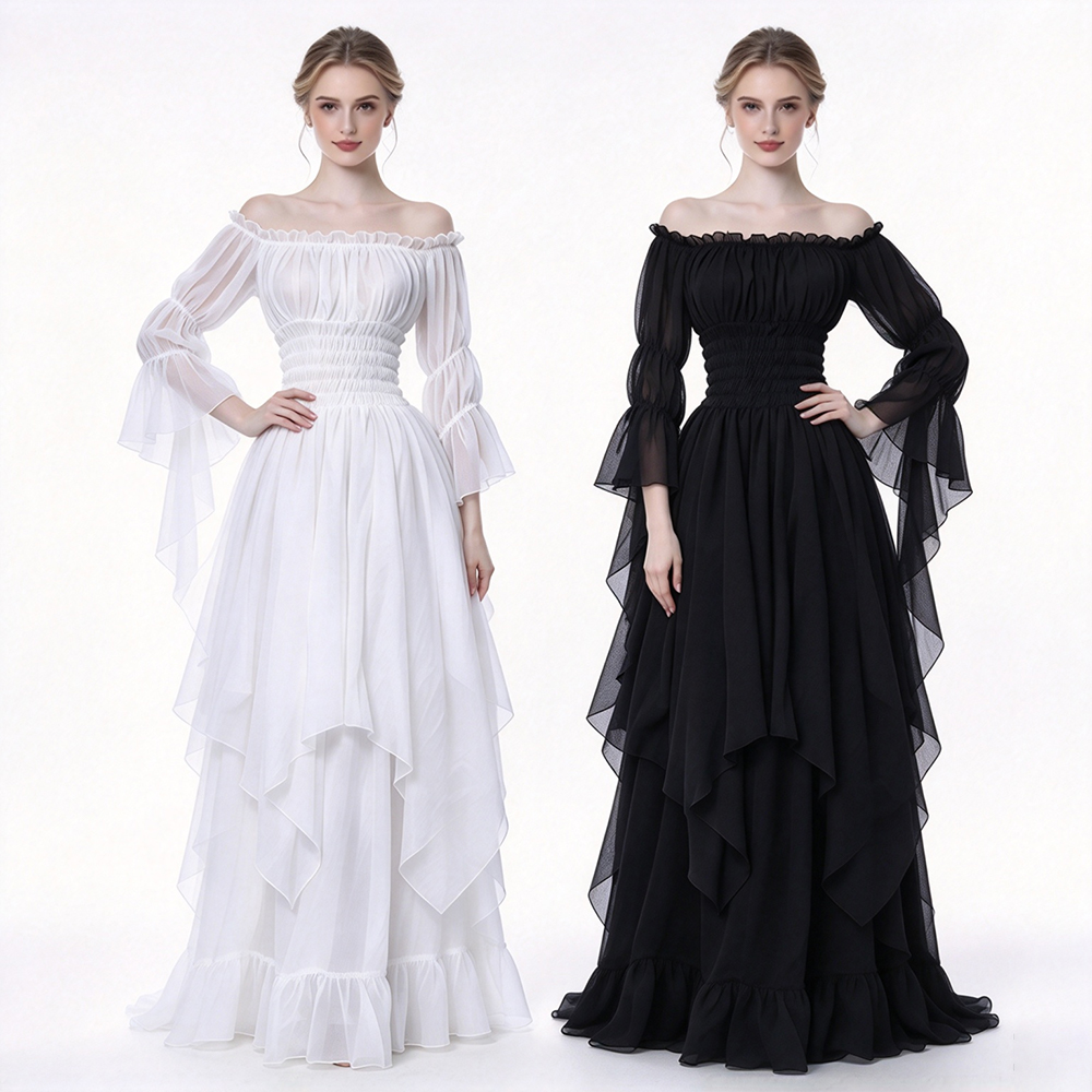 中世風ドレス、レトロなオフショルダーのロングドレス、豪華なレ - Lace Dress のレビューと価格