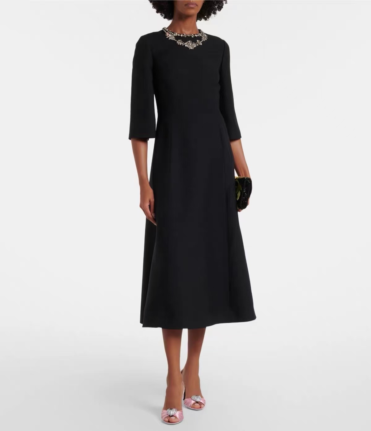 高級シルクウール素材のミントグリーン、ミディ丈の女性用ドレス - Midi Dress のレビューと価格