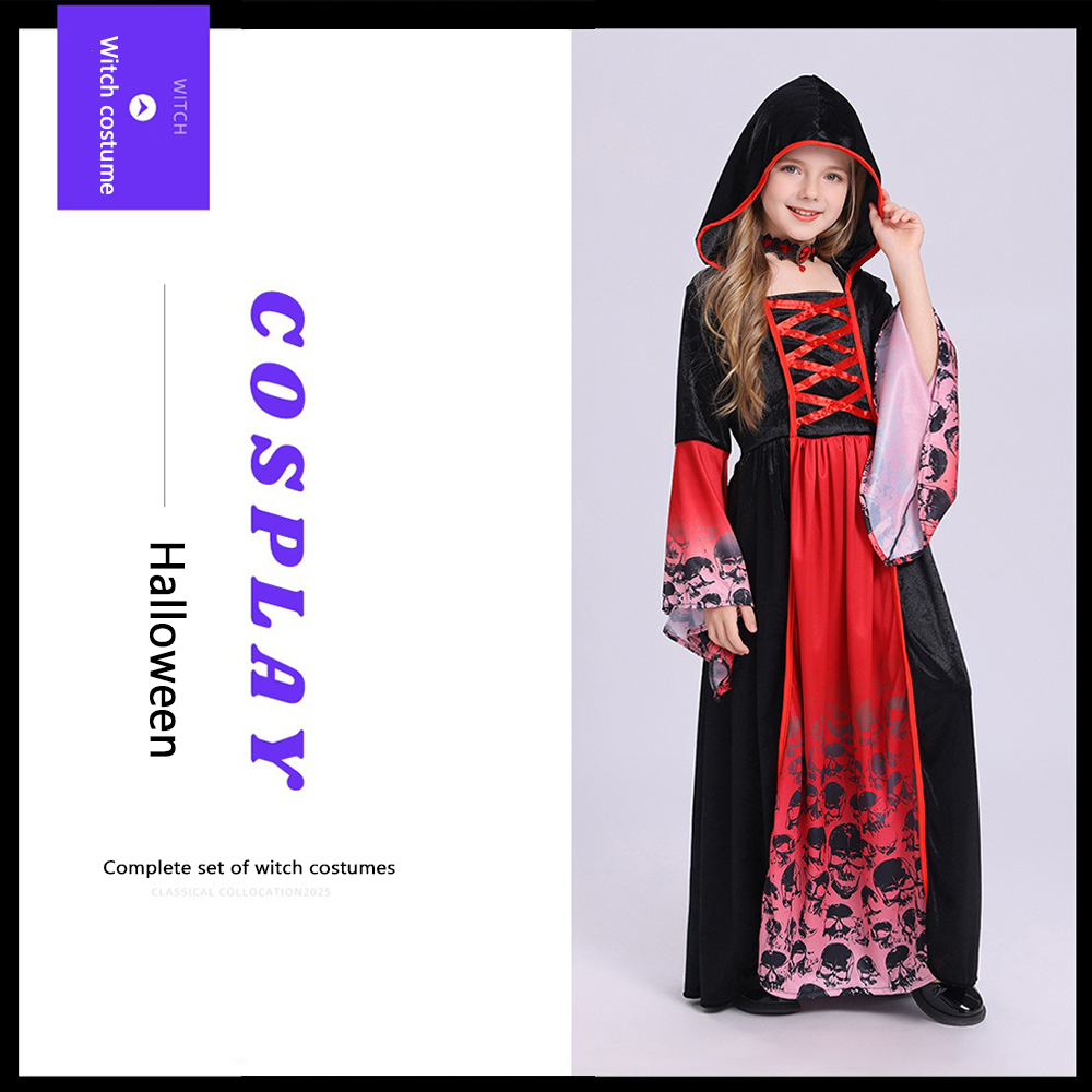 赤黒の魔女コスチューム フード付きロングドレス スカルプリン - Women'S Red Formal Wear のレビューと価格