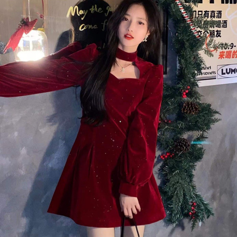 女性のためのきらびやかなベルベットのドレス,ハイエンド,エレ - Women'S Red Formal Wear のレビューと価格