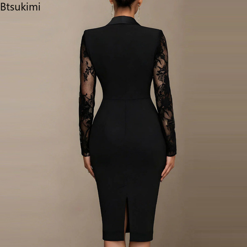 2026年新作 レディース エレガント 無地 レース パッチ - Midi Dress のレビューと価格